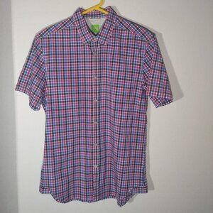 Hugo Boss Men's Short Sleeve Black/Blue/Pink/White Plaid Button Up Size Large